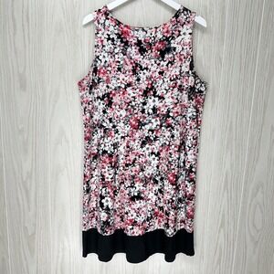 J Jill Wearever Floral Tank Shift Dress Womens Size L Petite Pink Black Pleated